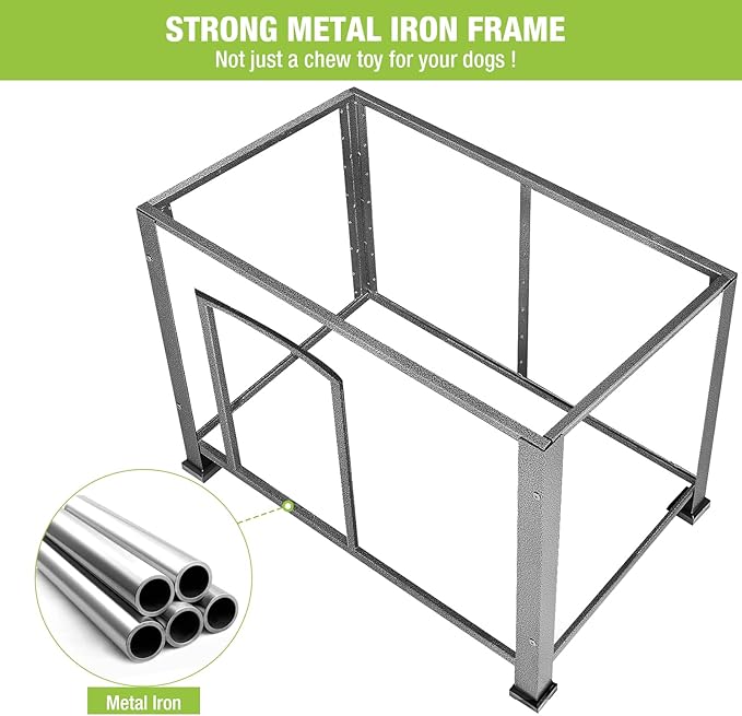 GUTINNEEN Chew Proof Dog House with Metal Iron Frame Outdoor Dog Kennel for Small Medium Large Indoor Dog Cage (43.3" L,Off-White Color)