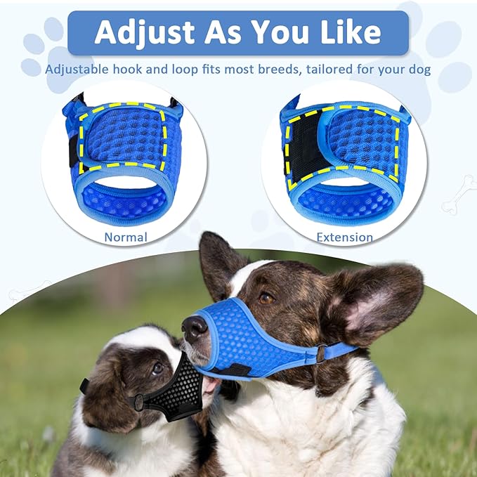 LUCKYPAW Soft Muzzle for Medium Large Sized Dogs Beagle Labrador German Shepherds, Dog Muzzle to Prevent Biting Chewing, Adjustable Breathable Mouth Guard for Grooming Walking Training(Blue, M)