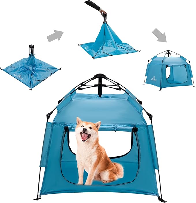 Outdoor Waterproof Pet Automatic Camping Tent, Pop up Cave Bed for Indoor Cats and Small Dogs, Portable Cat House Dog House, Sky Blue.