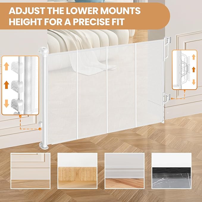 Reinforced Retractable Baby Gate or Mesh Dog Gate,Easy to Use for Stairs, Doorways, Hallways, Indoor, Outdoor, Wide Pet Gate 33.5" Tall, Extends to 55" Wide, White