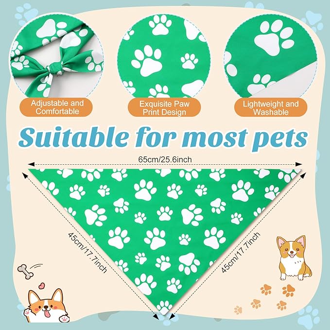 Sanwuta 30 Pcs Colorful Paw Print Dog Bandanas Bulk Soft Triangle Scarves for Pets Party Costume Doggie Walking Photo Props Bibs for Pets Shops Adoption Events National Dog Day Gifts