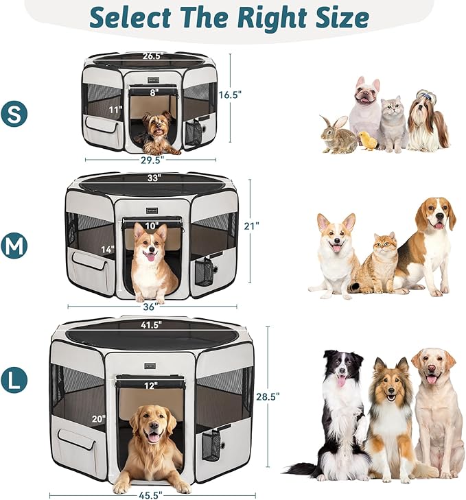 PETSFIT Portable Dog Playpen,36" Dog Play Pen Indoors with Removable Waterproof Mat & Zippered Roof | RV, Camping, Travel Dog Pen | Whelping & Cat Observation Space(36" L x 36" W x 21" H)