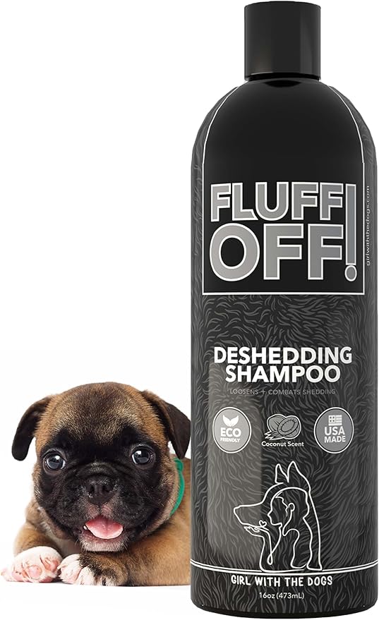 Fluff Off! by Girl With The Dogs, Natural Deshedding Dog & Cat Shampoo, 16 Oz, Made in USA, 8 Wks+