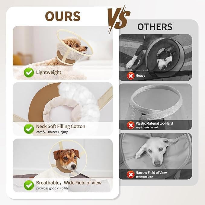 Soft Dog Cone Collar to Stop Licking-Adjustable Comfortable Mesh Recovery Cone After Surgery for Small or Miniature Dogs, Alternative to Plastic Elizabethan Collars for Neuter Incision Care (Brown,M)