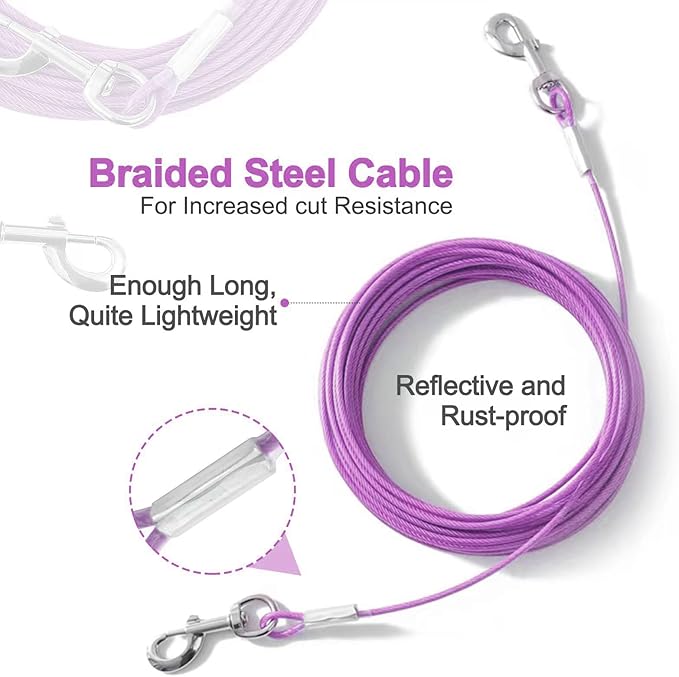 Tie Out Cable for Dogs,20FT Dog Leads,Heavy Duty Tie Out Cable for Large Dogs Up to 125lbs,Durable Dog Runner Tether Line for Outdoor,Yard