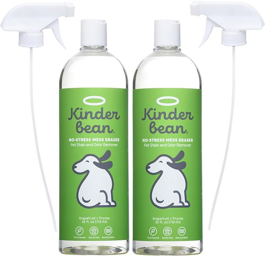 Dog & Cat Urine Stain and Odor Eliminator for Carpet, Upholstery, Hard Floors - 2-Pack 32 oz., Grapefruit & Thyme Scent, Enzyme Bio-Active Formula with Squeeze and Spray Top