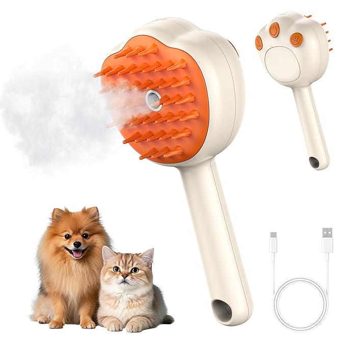 Steam Cat Brush, 6-in-1 Dog Brush Spritz Defur Comb, Steamy Skin Friendly Deshedding Grooming Tool, Suitable for Shedding & Haired Pets, Pet Supplies Accessories,Yellow