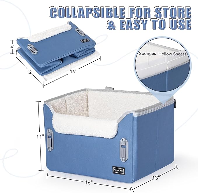 PETSFIT Small Dog Car Seat, Patent Safe Buckles Dog Booster Car Seat, Puppy Car Seat with Safety Belt, Suitable for Small Pets Up to 25lbs (Navy Blue)