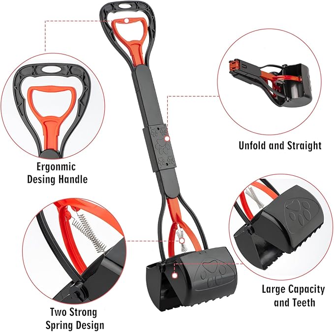 TIMINGILA Pooper Scooper 2 Pack, 28" Long Handle No Touch Dog Pooper Scooper for Large Medium Small Dogs, Durable Spring & Lightweight, Waste Pickup Tool for Dogs in Lawns/Grass/Dirt/Gravel