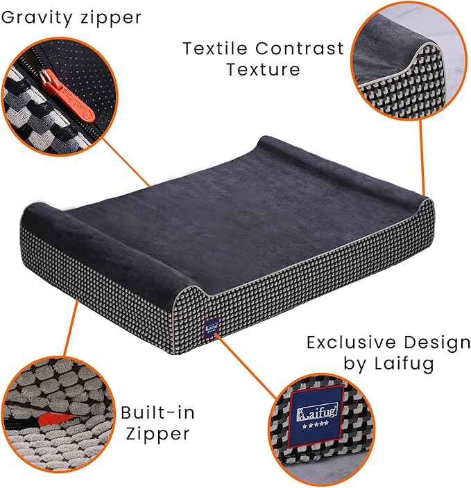 Laifug Orthopedic Memory Foam Extra Large Dog Bed with Pillow and Durable Water Proof Liner & Removable Washable Cover & Smart Design