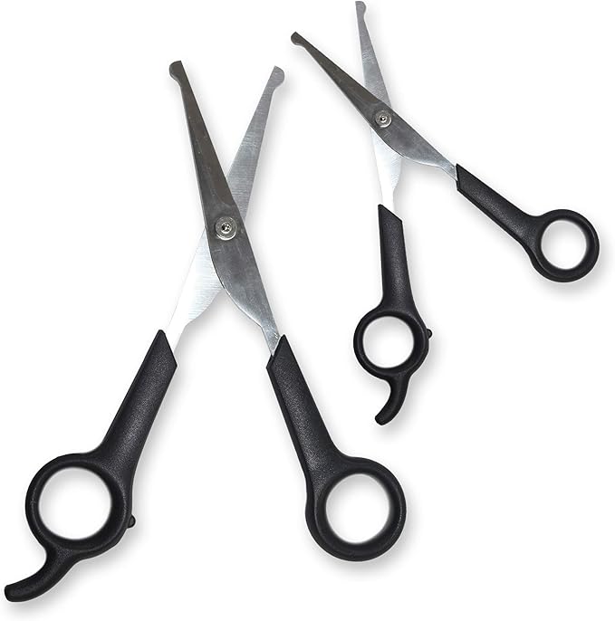 Pets First #1 Pet Grooming Scissors Body & Facial Trimmer Durable Stainless Steel Blades. Rounded Tips Shears for Long Medium Short Thick Wiry Curly Hair. Lightweight Cutter for Dogs & Cats. Set of 2