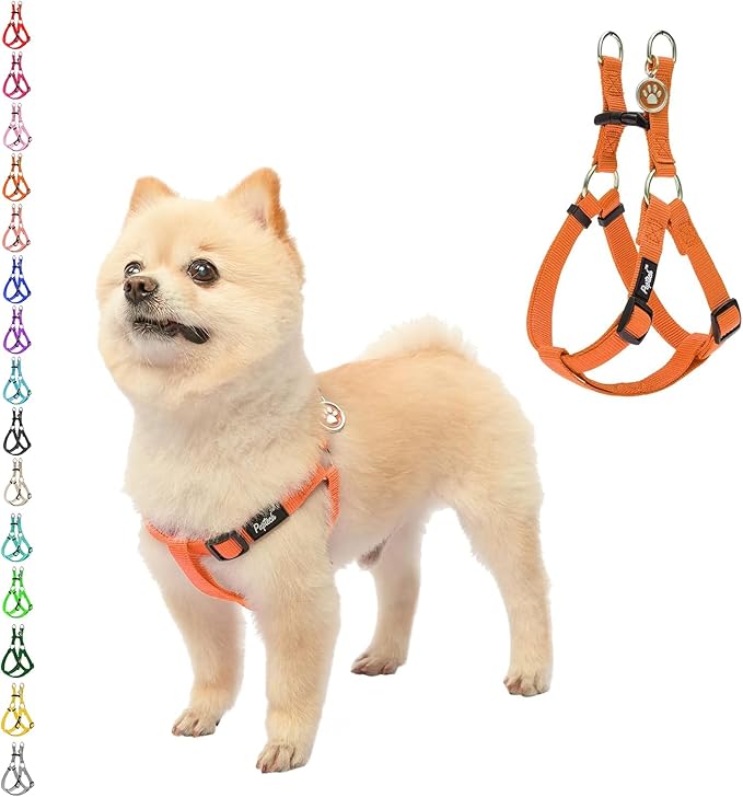 PUPTECK No Pull Dog Harness Soft Adjustable Basic Nylon Step in Puppy Vest Outdoor Walking with ID Tag Orange