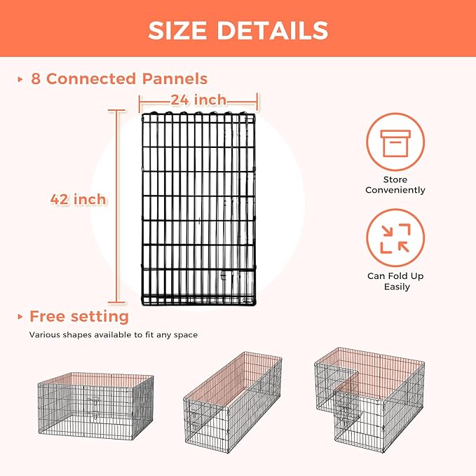 Foldable Dog Playpen 42" Height 8 Panels Metal Exercise Pen No Door - Indoor/Outdoor Dog Play Pen for Medium-Large Dogs, Portable Pet Fence for Yard Garden Camping, Black