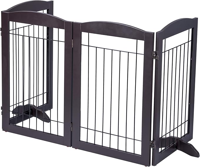 Spirich Freestanding Wire Pet Gate for Dogs, 30 inches Tall Dog Gate for The Houes, Doorway, Stairs, Pet Puppy Safety Fence,Set of Support Feet Included (Espresso, 4 Panels) ASIN: B07T8Z8NKL