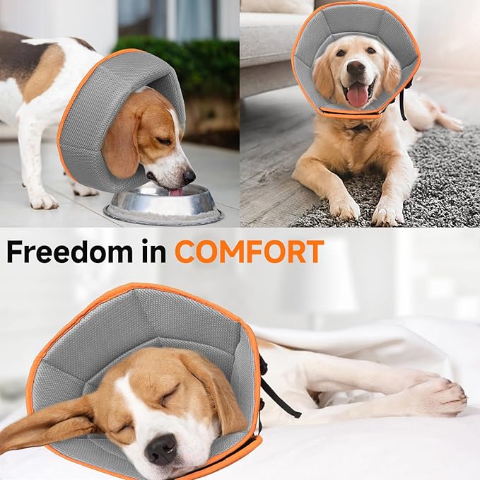 Dog Cone Collar L, Soft Cones for Large Medium Small Dogs,Adjustable Dog Cone Alternative to Stop Licking, Comfy Elizabethan Collar for After Surgery Wound Healing & Hot Spots Orange