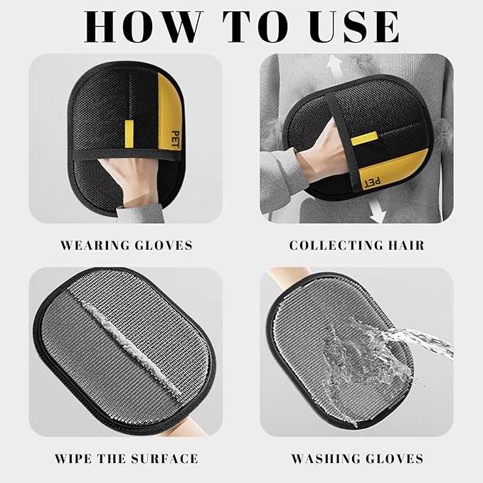 Pet Hair Removal Gloves, Pet Grooming Gloves, Electrostatic Pet Hair Remover Glove for Cats & Dogs, Washable Reusable Pets Hair Remover Tool for Clothing, Furniture, Couch, Car Seat, Curtain (2)