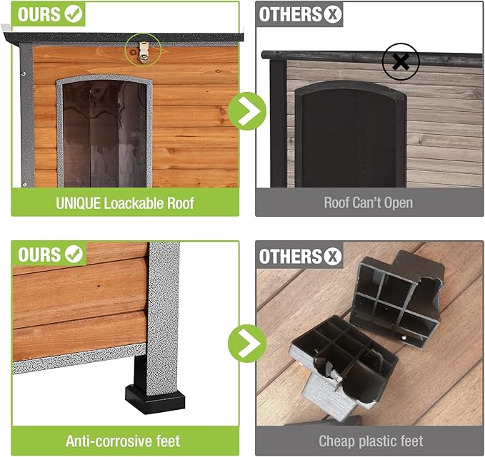 GUTINNEEN Chew Proof Dog House with Metal Iron Frame Outdoor Dog Kennel for Small Medium Large Indoor Dog Cage (43.3" L,Brown Color)