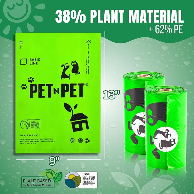 Pet N Pet 540 Counts Green Poop Bags for Dogs, 38% Plant Based & 62% PE Extra Thick Dog Poop Bags Rolls, 9" x 13", Unscented Dog Waste Bag, Pet Supplies for Dogs