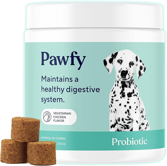 Pawfy Probiotics for Dogs | Supports Digestive Health, Diarrhea for Small and Large Dogs | Improves Gut Health | Anti Yeast Supplements | Promotes Skin Health and Seasonal Allergies Support - 30 Chews