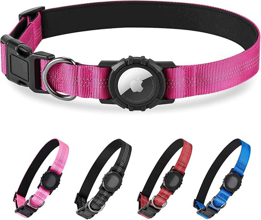 Dog Collar Compatible with Airtag, with Waterproof Cover, Multiple Colors, Multiple Sizes, Breathable Cotton and Linen Material, Suitable for Small, Medium and Large Dogs