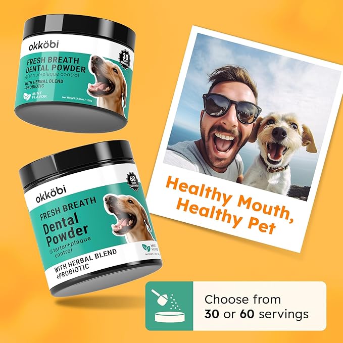 Dog Teeth Cleaning Powder - Dog Breath Freshener + Dental Care for Doggies & Cats + Tartar Remover for Teeth with Natural Ingredients + Probiotics Blend (Mint - 200g)