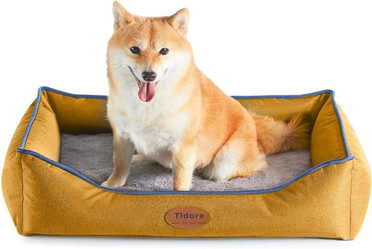 Orthopedic Dog Beds for Medium Dogs, Durable Egg Crate Foam Sofa Dog Bed wit Washable Removable Cover,Waterproof Lining,Pet Bed for Large Dogs (Mustard Yellow, 26.4" L x 21.7" W x 6.2" Th)