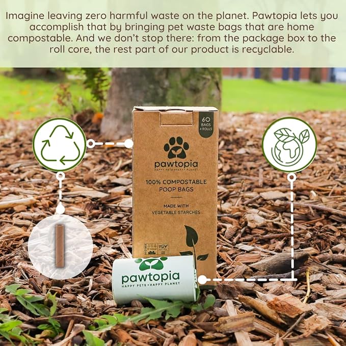 Pawtria Certified Home Compostable Dog Poop Bags (240), Biodegradable Poop Bags, Cat Litter, Vegetable Starches, Eco-friendly Dog Waste Bags, Leak proof, Easy to Open, Give Back