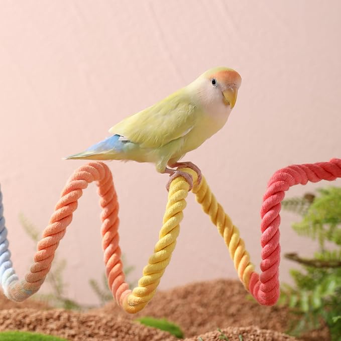 Multi-Color Rope Bird Perch Toys for Parrot Cage Stand, Climbing Swing Accessories for Cockatiel, Parakeets, Budgies, Lovebirds, Conures, Finches - 39.4 inch