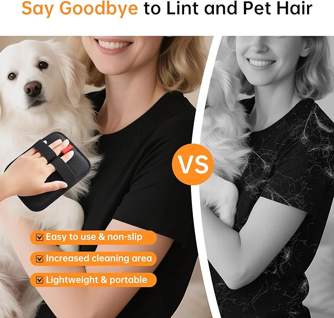 2 Pcs Static Pet Hair Removal Gloves, Reusable Electrostatic Pet Cat Dog Hair Remover Grooming Gloves Brush Tool for Couch, Furniture, Carpet, Car Seat