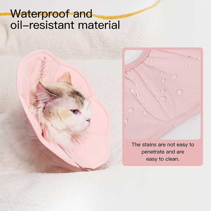 Touchdog Foldable Dog Cone Collar for Cats & Dogs - Adjustable Soft Recovery Collar with Waterproof PU Coating, Lightweight Design, 24.5cm/9.6in Wide Barrier (Pink, M)