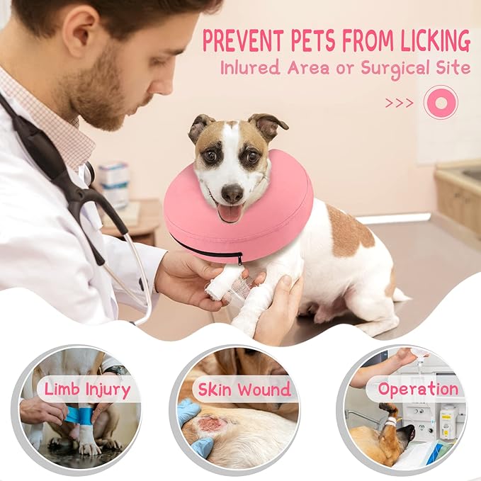 Supet Inflatable Dog Cone Collar Alternative After Surgery, Dog Neck Donut Collar Recovery E Collar to Stop Licking, Soft Dog Cone for Medium Large Dogs