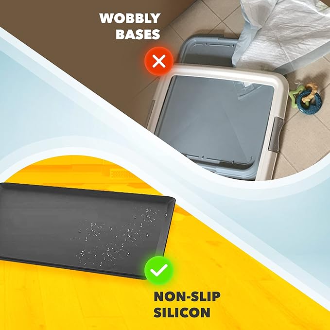TidyFriend Dog Pee Pad Holder Tray Fits for 24” x 24” Wee Wee Pee Pads - Stable Grip, Raised Edges, Quick-Wipe Silicone Surface Dog Potty Tray Holder for Indoor Flooring Protection (Black)