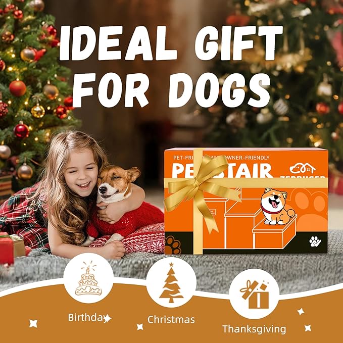 Wider Dog Stairs with Storage 18" H, 3-Step Sturdy Dog Steps for Large/Medium/Small Older Dogs Cats, Folding Pet Stairs Climbing Bed or Couch, Ramp for Car Up to 200 lbs (Gray, No Condo)