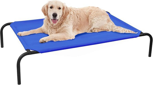 PHYEX Elevated Dog Bed for Large Dogs, Raised Dog Bed with Breathable Mesh, Dog Cot Bed with Sturdy Steel Frame for Indoor & Outdoor Use, Non Slip, Easy to Clean, 50.5 Inches, Blue