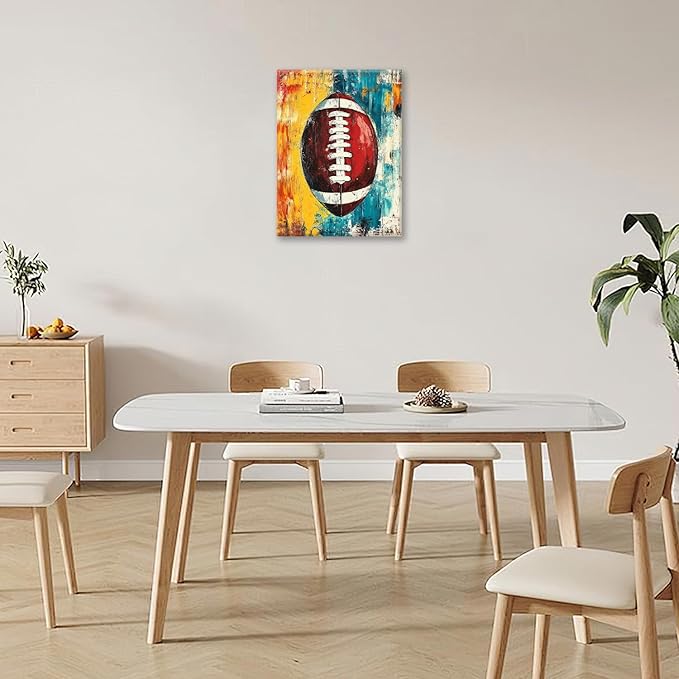 Graffiti Football Bathroom Pictures Wall Art, Rugby Sport Bathroom Wall Decor, Colorful Football Framed Painting Canvas Artwork for Bedroom Living Room Decorations 20"L x 16"W