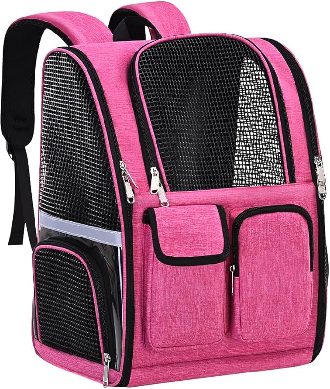 Pet Backpack, Airline Approved Dog Backpack, Cat Bag for Travel Hiking Bike Riding Walking Outdoor, Cat Backpack with Breathable Mesh(Pink)