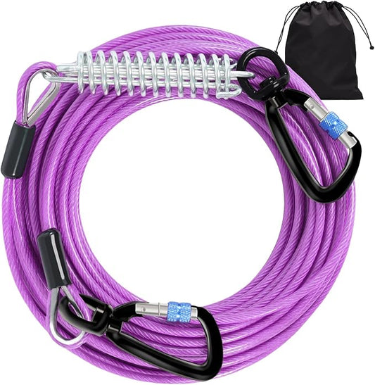 Snagle Paw Dog Lead Cable 20FT,Heavy Duty Outside Dog Leash Cable with Shock Absorbing Spring & Swivel Hook,Dog Tether for Yard,Dog Line for Small Large Dogs,Withstand 1000LBS Break Strength