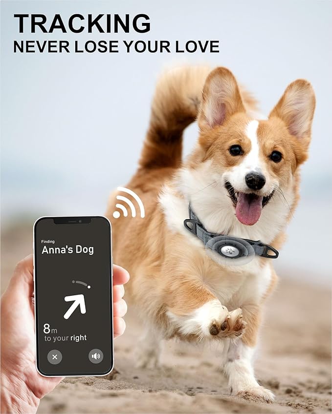 TagME Airtag Dog Collar,Waterproof Reflective Pet Collar with Airtag Holder,Soft Padded and Double D-Rings for Puppy,Grey