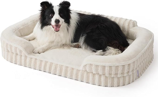 LE SURE Cute Dog Beds for Extra Large Dogs, Orthopedic Waterproof XL Pet Bed with Sides, Non-Slip and Egg-Crate Foam Big Dog Couch Sofa with Washable Removable Cover, Beige