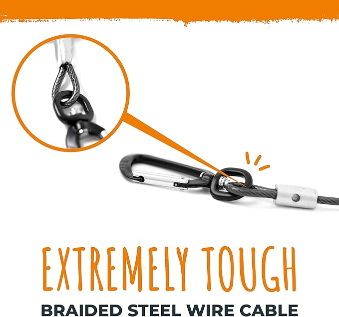 Mighty Paw Dog Seat Belt - Chew-Proof Metal Safety Restraint - Steel Braided Vehicle Tether - Rock Climbers Carabiner Included - Pet Car Leash Seat Belts - Dogs Car Safety Harness -Black, 40cm