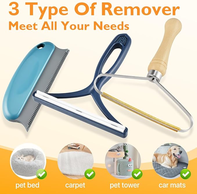 Pet Hair Removal Tool 3 Pack Dog Cat Hair Remover Carpet Scraper Rake Fur Removal Brush Lint Remover Shaver for Car Furniture Couch