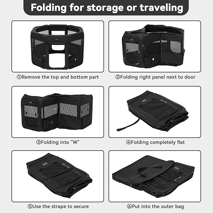 PETSFIT 36" Dog Playpen with Dual Zipper Doors –Sturdy Foldable Puppy Playpen for Medium Dogs with Removable Mesh Top and Leakproof Bottom