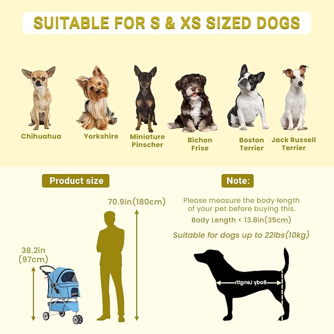 Foldable Pet Stroller for Cats and Dogs 3 Wheels Carrier Strolling Cart with Weather Cover, Mesh Panels，Storage Basket Cup Holder，Blue