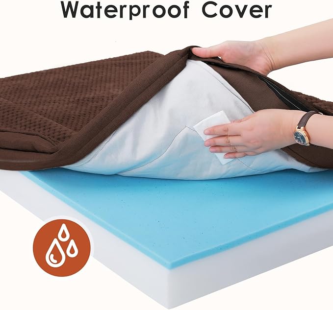 Orthopedic Dog Bed Medium Size Dog, 3 Inch Memory Foam Pet Bed for Small and Medium Dogs, Washable Removable Cover, Nonskid Bottom, Waterproof, 35x23 Inches, M Brown Grey
