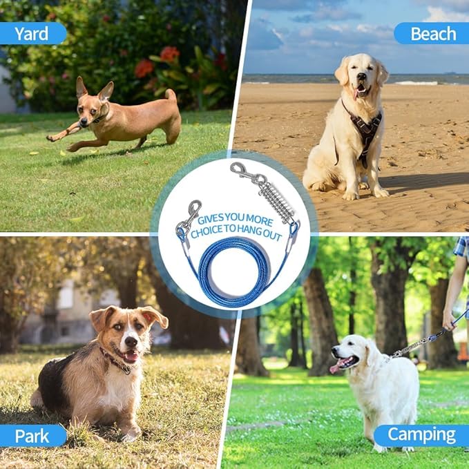 Tie Out Cable for Dog,20FT Dog Leads with Swivel Hook and Shock Spring,Heavy Duty Tie Out Cable for Large Dogs Up to 125lbs,Durable Dogs Runner Tether Line for Outdoor,Yard