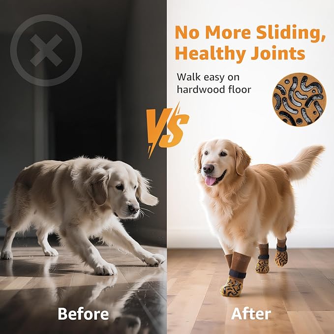 Double Sides Non-Slip Dog Socks to Prevent Licking Paws - Strong Traction for Paw Protector, Senior Dogs, Hardwood Floors, Dog Booties with Grippers - X-Large