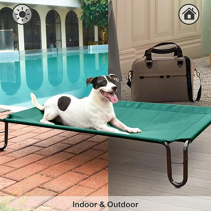 Pettycare Elevated Outdoor Dog Bed - Small Dog Cot, Waterproof, Cooling with Teslin Mesh, Non Slip, Up to 35 lbs, Green