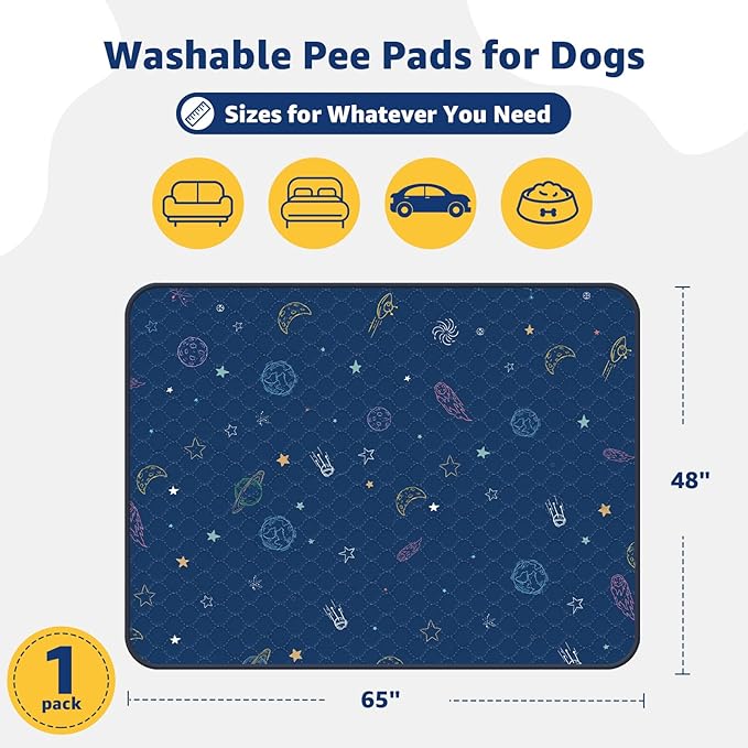 LOOBANI Washable Pee Pads for Dogs: Extra Large Dog Pee Mat Waterproof 65" x 48", Reusable Pet Whelping Pads, Absorbent and Non-Slip Dog Training Mats for Playpen, Floor, Sofa Protection, Cage, Blue