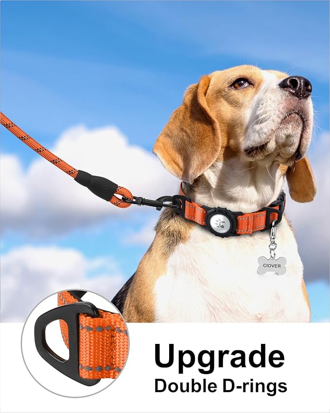 TagME Airtag Dog Collar,Waterproof Reflective Pet Collar with Airtag Holder,Soft Padded and Double D-Rings for Medium Dogs,Orange
