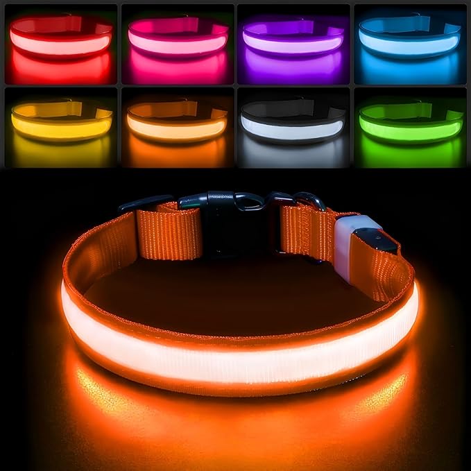 PcEoTllar Light up Dog Collar for Night Walking - LED Dog Collar Light Rechargeable Color Changing, Glow in The Dark Dog Collars Waterproof Glowing Dog Collars for Large Small Medium Dogs